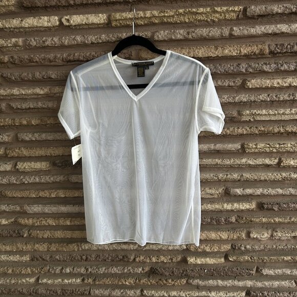 Donna Karan Black Label Intimates White Sheer V Neck Tee NWT $85 Size Small - Picture 6 of 6